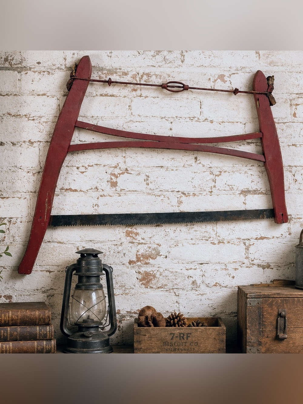 Antique Primitive Wooden Buck Bow Saw 33” Farm Logging Rustic Wall Decor